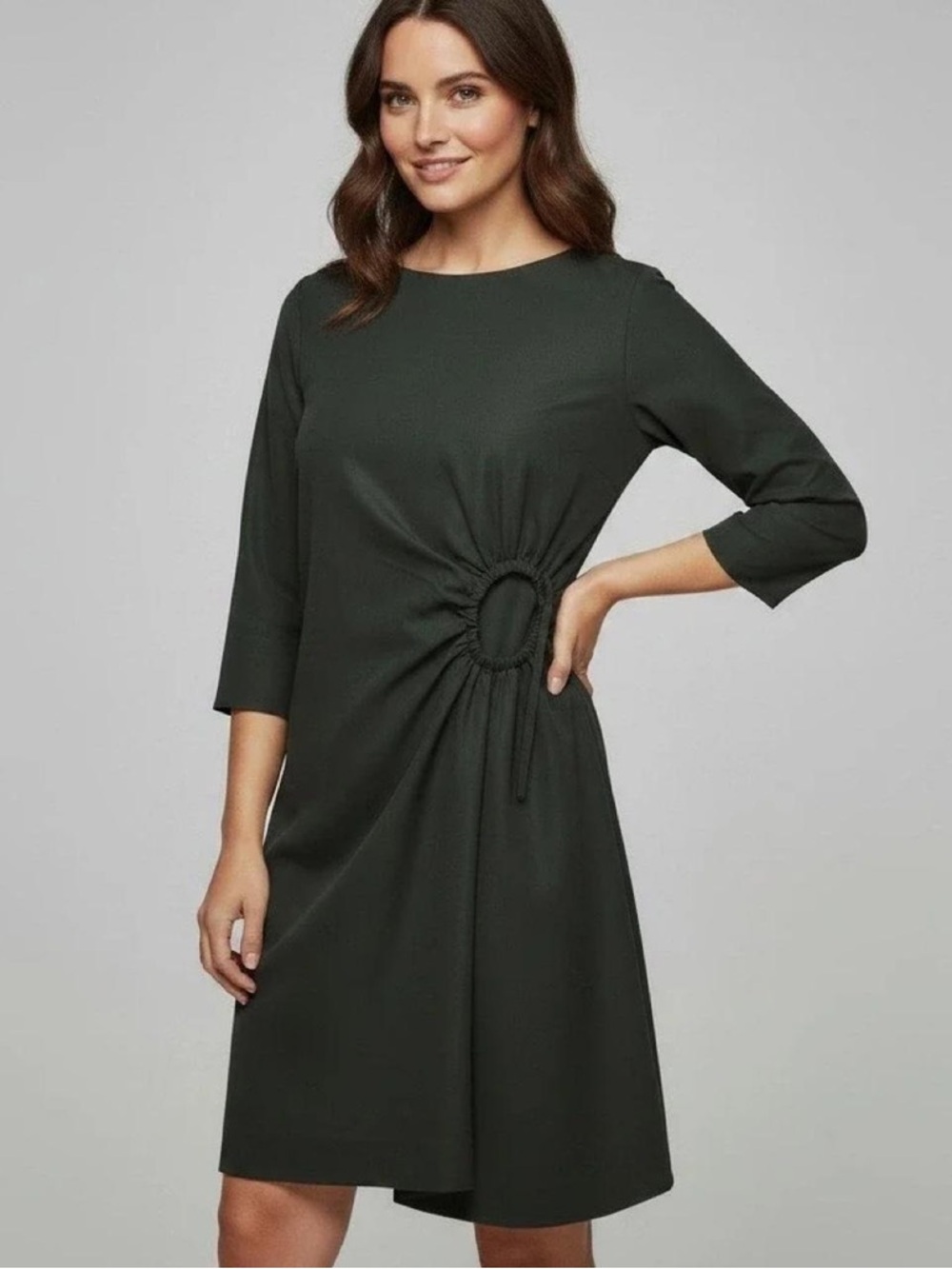 COS Dark Green Midi Dress with Gathered Ring Detail